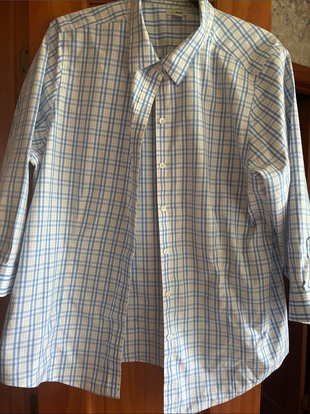 L.L. Bean Light Blue and White Plaid Cotton Button-Down Shirt